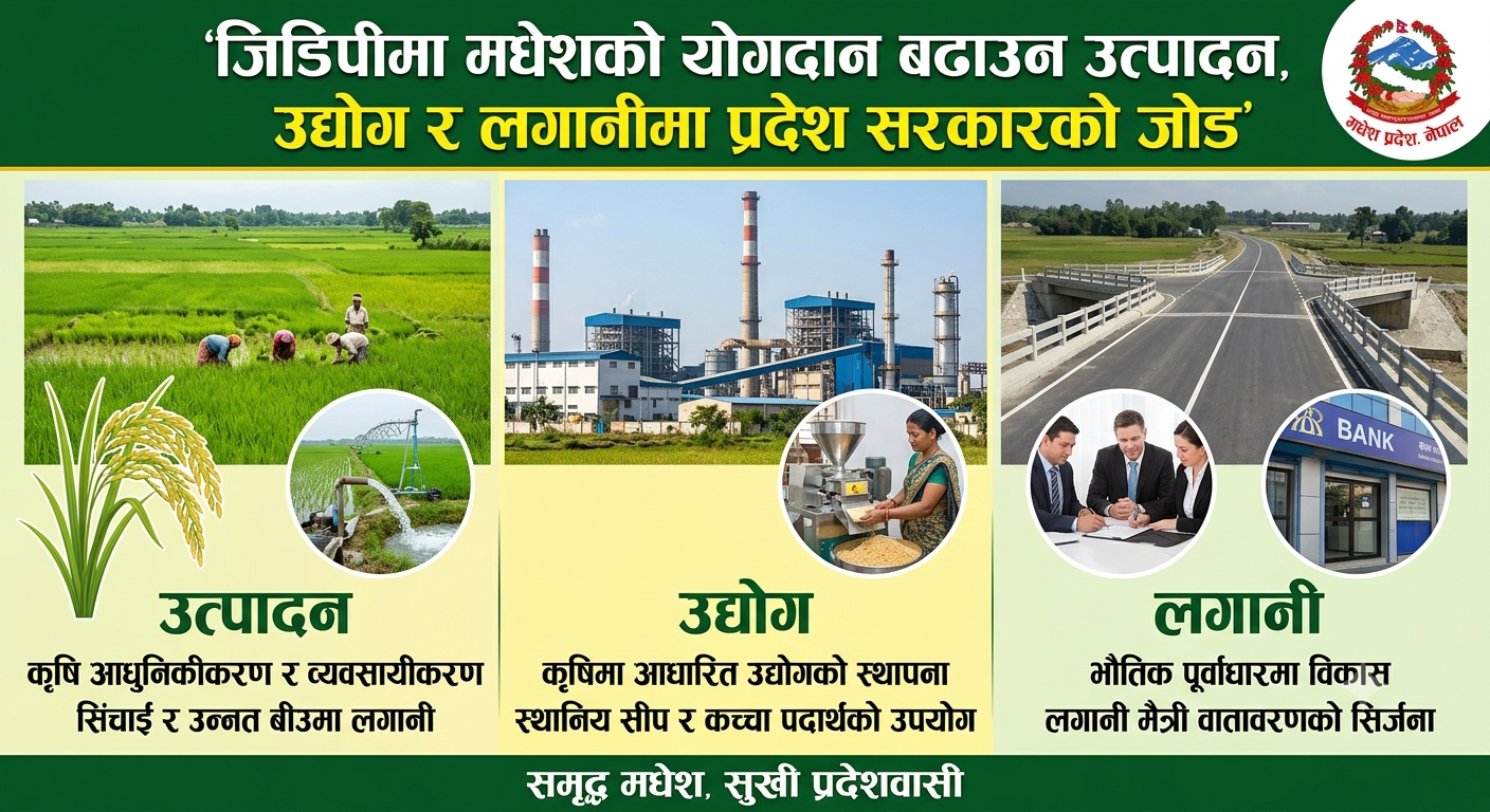 जिडिपीमा मधेसको योगदान बढाउन उत्पादन, उद्योग र लगानीमा प्रदेश सरकारको जोड